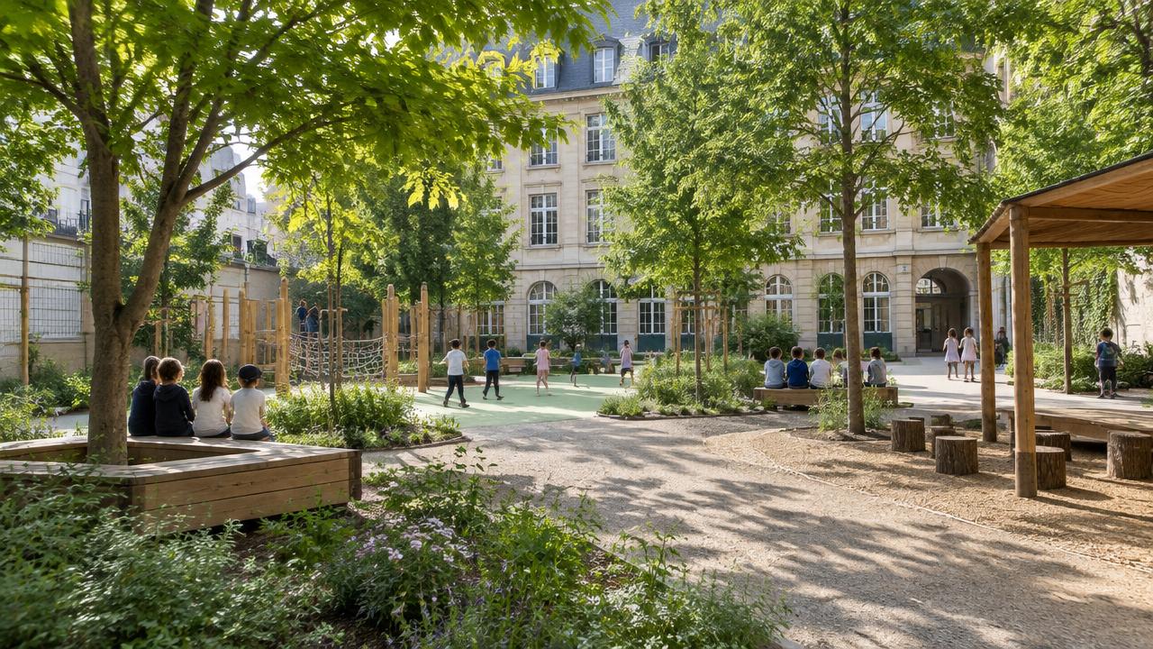À Paris, les cours d'école deviennent des îlots de fraîcheur